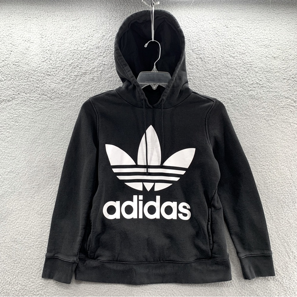 Adidas 3 Stripe Trefoil Pullover Hoodie Sweatshirt Black Cotton Big Logo Men’s M